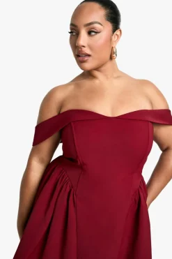 Skater Dresses|Mini Dresses*boohoo Plus Off The Shoulder Pleated Skater Dress berry