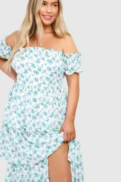 Skater Dresses*boohoo Plus Off The Shoulder Ruffle Maxi Dress ivory