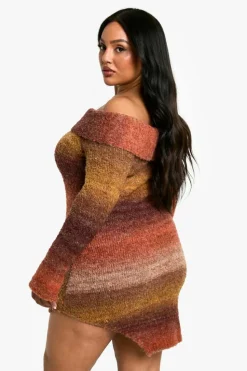 Jumper Dresses|Jumper Dresses*boohoo Plus Ombre Fluffy Knit Bardot Mini Dress rust