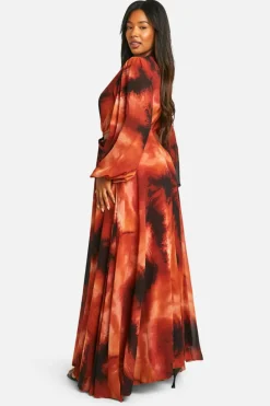 Maxi Dresses*boohoo Plus Ombre Print Chiffon Cut Out Maxi Dress brown