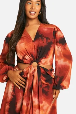 Maxi Dresses*boohoo Plus Ombre Print Chiffon Cut Out Maxi Dress brown