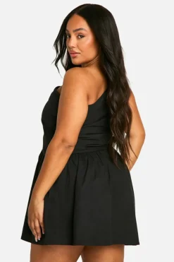 Skater Dresses*boohoo Plus One Shoulder Cut Out Skater Dress black