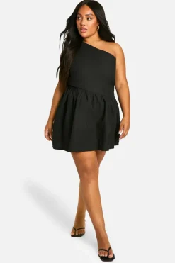 Skater Dresses*boohoo Plus One Shoulder Cut Out Skater Dress black