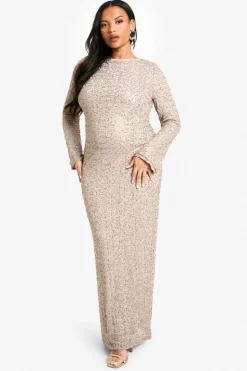 Maxi Dresses*boohoo Plus Open Back Hand Embellished Maxi Dress mocha