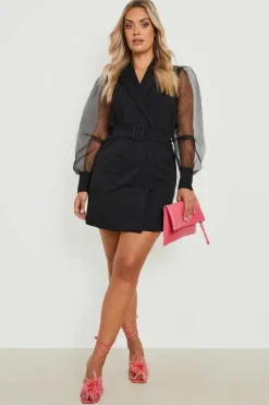 Blazer Dresses*boohoo Plus Organza Sleeve Blazer Dress black