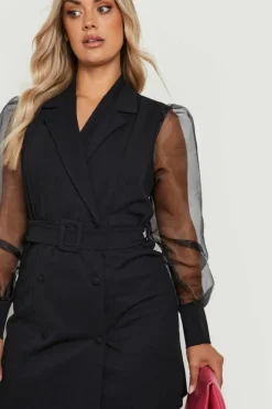 Blazer Dresses*boohoo Plus Organza Sleeve Blazer Dress black
