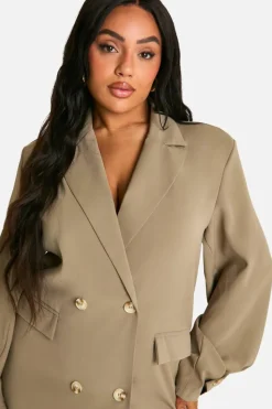 Blazer Dresses|Long Sleeve Dresses*boohoo Plus Oversized Blazer Dress khaki