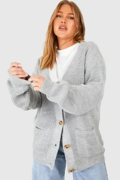 Cardigans*boohoo Plus Oversized Button Through Cardigan grey