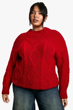 Oversized Jumpers*boohoo Plus Oversized Cable Knit Jumper red