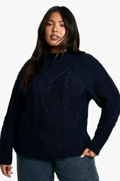 Oversized Jumpers|Jumpers*boohoo Plus Oversized Cable Knit Jumper navy