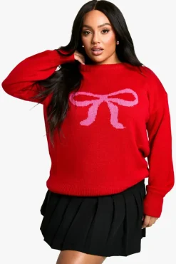Oversized Jumpers*boohoo Plus Oversized Christmas Bow Jumper red