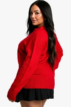 Oversized Jumpers*boohoo Plus Oversized Christmas Bow Jumper red