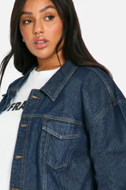 Up To 80% Off Winter Warmers|Denim Jackets*boohoo Plus Oversized Contrast Stitch Raw Indigo Denim Jacket dark indigo