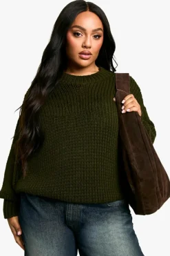 Oversized Jumpers|Jumpers*boohoo Plus Oversized Crew Neck Jumper khaki