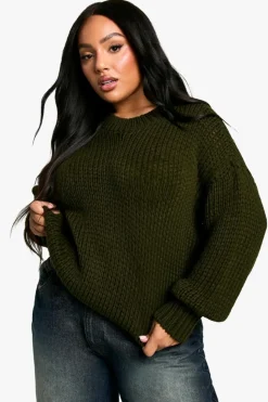 Oversized Jumpers|Jumpers*boohoo Plus Oversized Crew Neck Jumper khaki