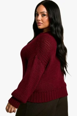 Oversized Jumpers*boohoo Plus Oversized Crew Neck Jumper burgundy