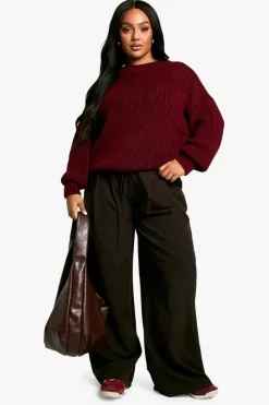 Oversized Jumpers*boohoo Plus Oversized Crew Neck Jumper burgundy
