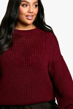 Oversized Jumpers*boohoo Plus Oversized Crew Neck Jumper burgundy