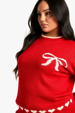 Oversized Jumpers|Jumpers*boohoo Plus Oversized Heart & Bow Jumper red
