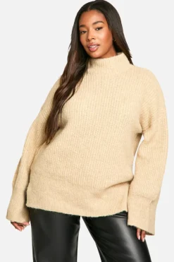 Oversized Jumpers|Jumpers*boohoo Plus Oversized High Neck Knitted Jumper oatmeal