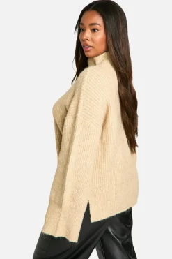 Oversized Jumpers|Jumpers*boohoo Plus Oversized High Neck Knitted Jumper oatmeal