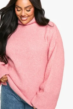 Oversized Jumpers|Jumpers*boohoo Plus Oversized High Neck Knitted Jumper pink