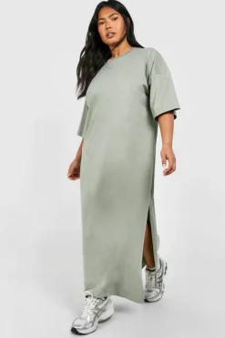 T-Shirt Dresses|Shirt Dresses*boohoo Plus Oversized Midaxi T-shirt Dress khaki