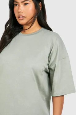 T-Shirt Dresses|Shirt Dresses*boohoo Plus Oversized Midaxi T-shirt Dress khaki