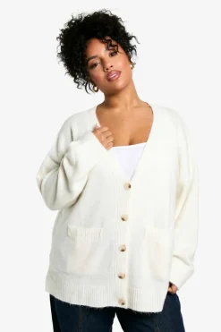 Cardigans|Jumpers & Cardigans*boohoo Plus Oversized Soft Knit Boyfriend Cardigan cream