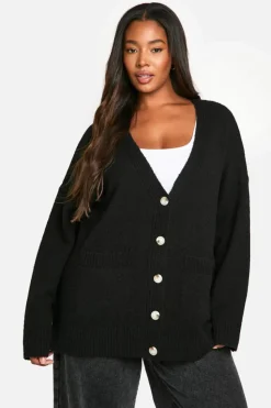 Cardigans|Knitwear*boohoo Plus Oversized Soft Knit Boyfriend Cardigan black