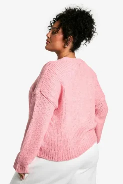 Cardigans|Jumpers & Cardigans*boohoo Plus Oversized Soft Knit Boyfriend Cardigan pink