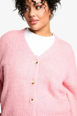 Cardigans|Jumpers & Cardigans*boohoo Plus Oversized Soft Knit Boyfriend Cardigan pink