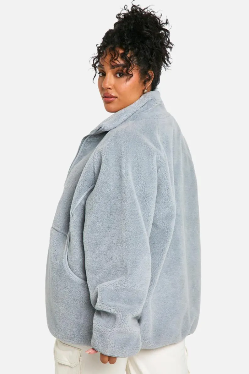 Up To 80% Off Winter Warmers|Bomber Jackets*boohoo Plus Oversized Teddy Zip Up Jacket light grey