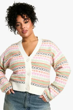 Cardigans|Jumpers & Cardigans*boohoo Plus Pastel Fairisle Boxy Fit Knitted Cardigan multi