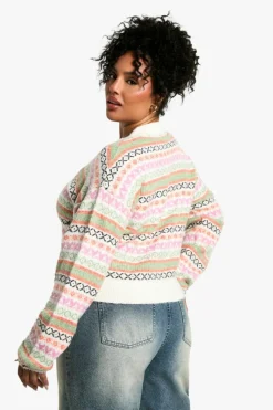 Cardigans|Jumpers & Cardigans*boohoo Plus Pastel Fairisle Boxy Fit Knitted Cardigan multi