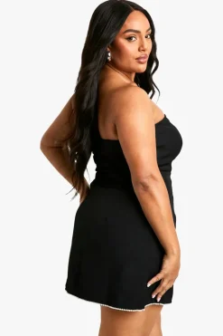 Skater Dresses|Dresses*boohoo Plus Pearl Detail Bandeau Skater Dress black