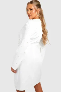 Wrap Dresses|Mini Dresses*boohoo Plus Pearl Detail Wrap Dress white