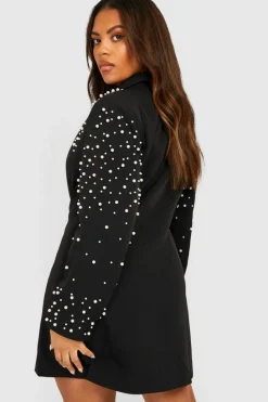 Blazer Dresses|Long Sleeve Dresses*boohoo Plus Pearl Embellished Blazer Dress black