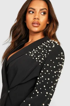 Blazer Dresses|Long Sleeve Dresses*boohoo Plus Pearl Embellished Blazer Dress black