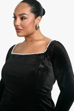 Skater Dresses|Mini Dresses*boohoo Plus Pearl Square Neck Skater Dress black