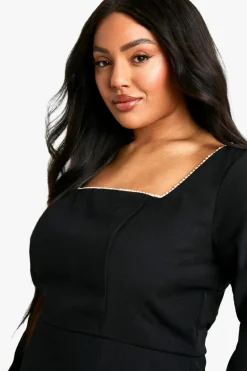 Skater Dresses|Mini Dresses*boohoo Plus Pearl Trim Skater Dress black