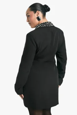 Blazer Dresses|Wrap Dresses*boohoo Plus Pearl Wrap Button Front Blazer Dress black