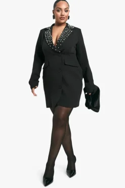 Blazer Dresses|Wrap Dresses*boohoo Plus Pearl Wrap Button Front Blazer Dress black