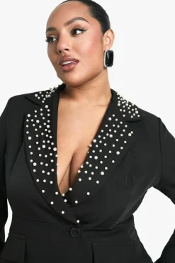 Blazer Dresses|Wrap Dresses*boohoo Plus Pearl Wrap Button Front Blazer Dress black