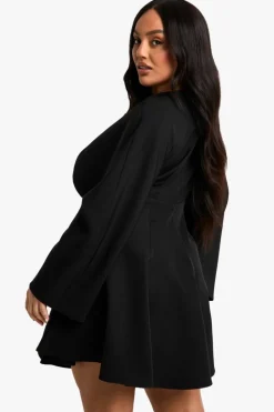 Skater Dresses|Mini Dresses*boohoo Plus Pleated Skirt LONG SLEEVE Skater Dress black