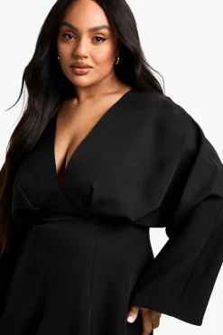 Skater Dresses|Mini Dresses*boohoo Plus Pleated Skirt LONG SLEEVE Skater Dress black