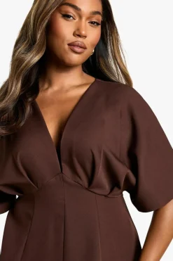 Skater Dresses*boohoo Plus Pleated Skirt MIDAXI DRESS chocolate