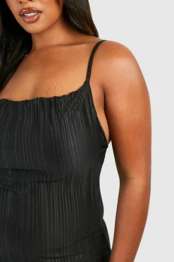 Cami Dresses*boohoo Plus Plisse Cowl Neck Cami Dress black