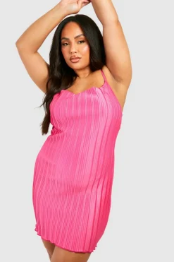 Cami Dresses*boohoo Plus Plisse Cowl Neck Cami Dress bubblegum