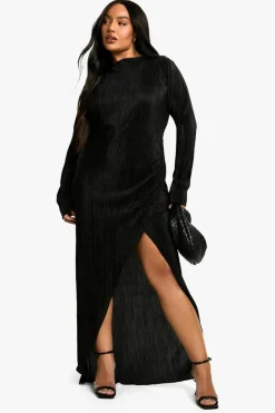Wrap Dresses*boohoo Plus Plisse Pleated Wrap Maxi Dress black